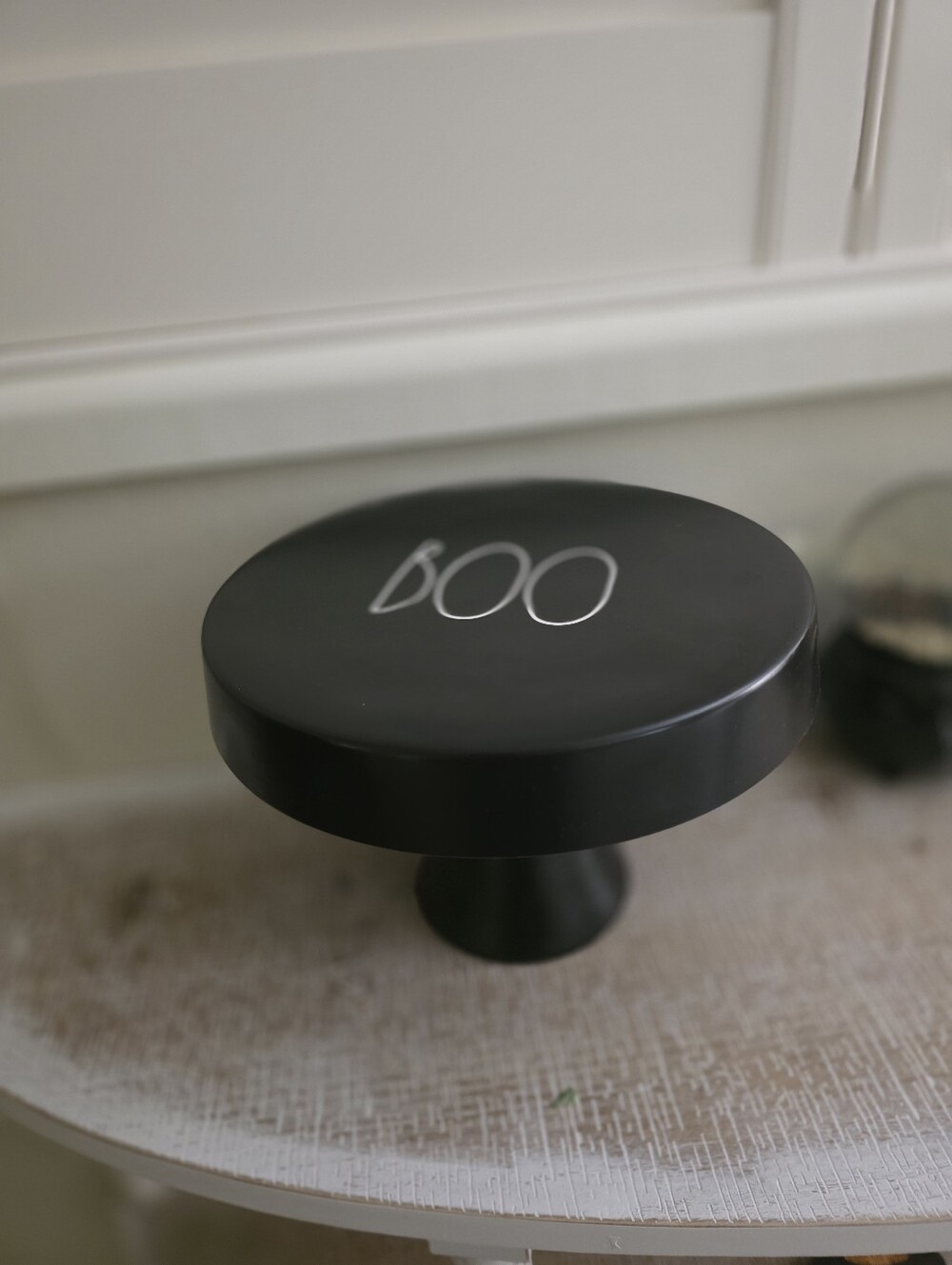 Rae Dunn Black Cake Stand with White "BOO" Lettering